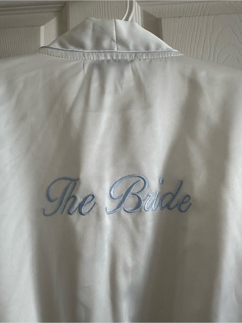 Satin Bride Robe with Light Blue Embroidery